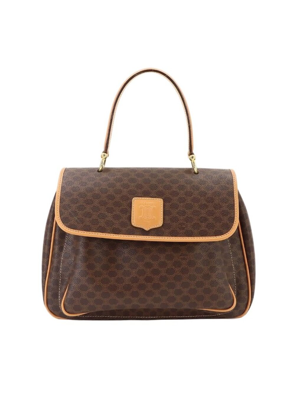 Celine Macadam Hand Bag Leather Brown Gold Vintage